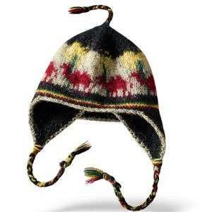 Colorful Hand Knit Wool  Rasta-Style Denali Hat